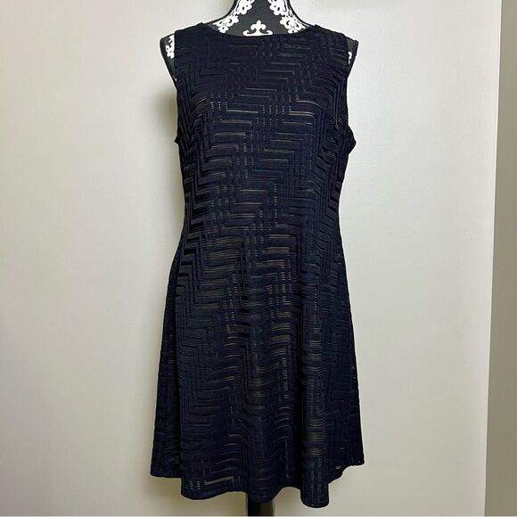 AMERICAN LIVING Sleeveless Dress with Overlay Black and Tan Size 14 - Picture 1 of 7